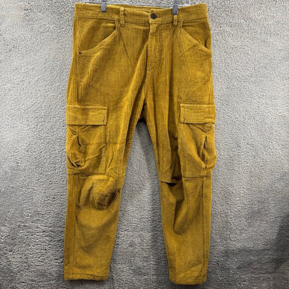 Zara Other - Zara Pants Mens 32 Mustard Yellow Corduroy Cargo Slim Fit Workwear Cotton Blend